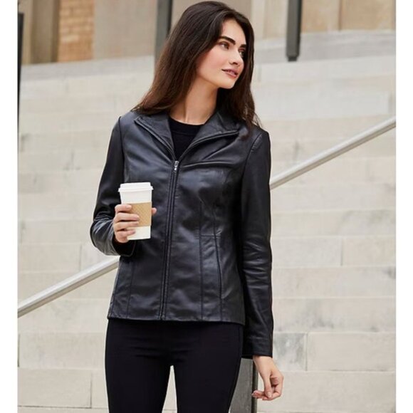 NWOT Cole Haan XL Single Breasted Wing Collar Lambskin Leather Jacket, Black - Picture 8 of 8